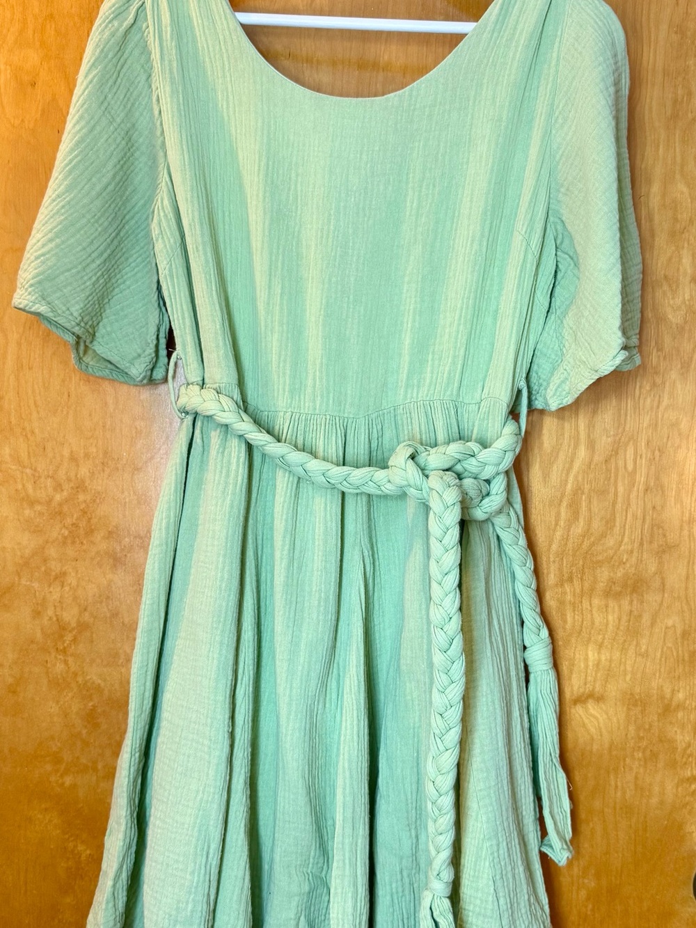 Lime Green Flutter Sleeve Braided-Belt Mini Dress - Picture 4 of 6